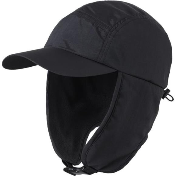 Mens Winter Hat with Brim Fleece Earflaps Hat Black